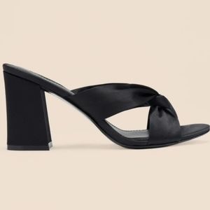 REFORMATION Black Satin Elyse Block Heel Sandals sz 8